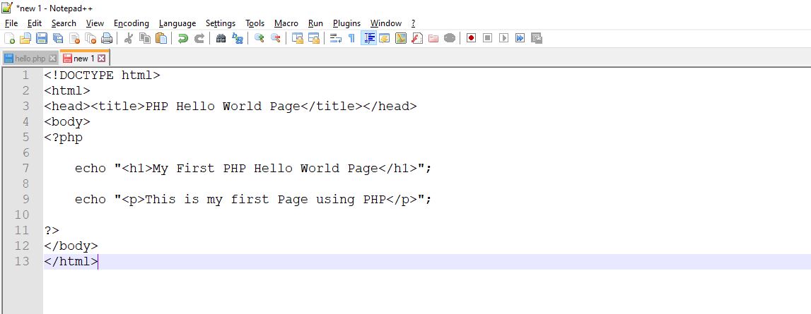 first hello world page